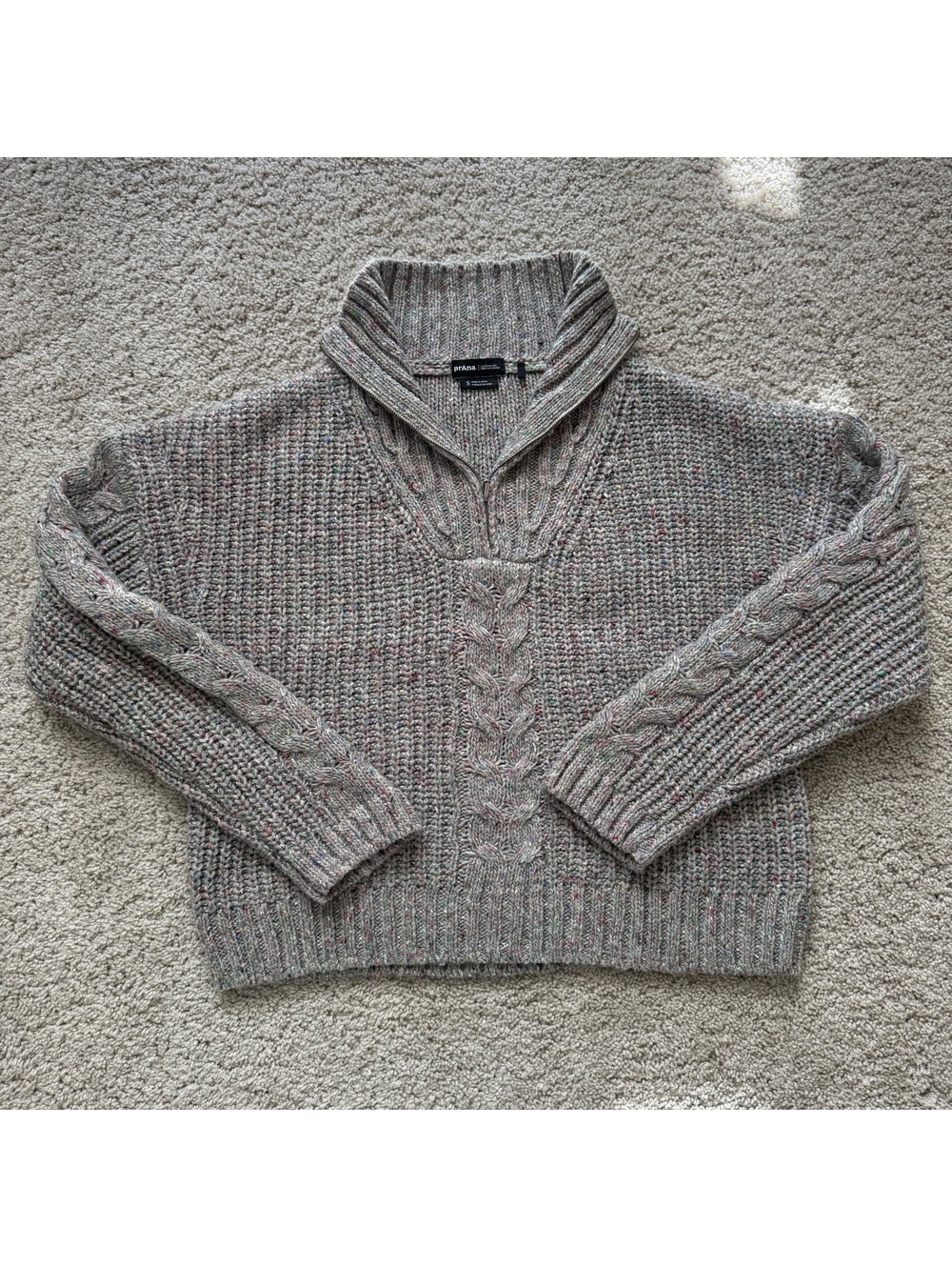 Women’s Prana gray cable knit cowl sweater size S
